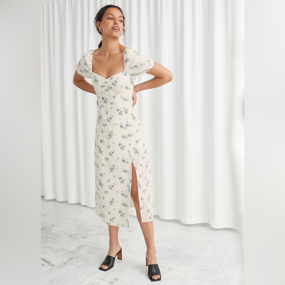 & Other Stories Floral Linen Midi Dress (Size 0/XS)